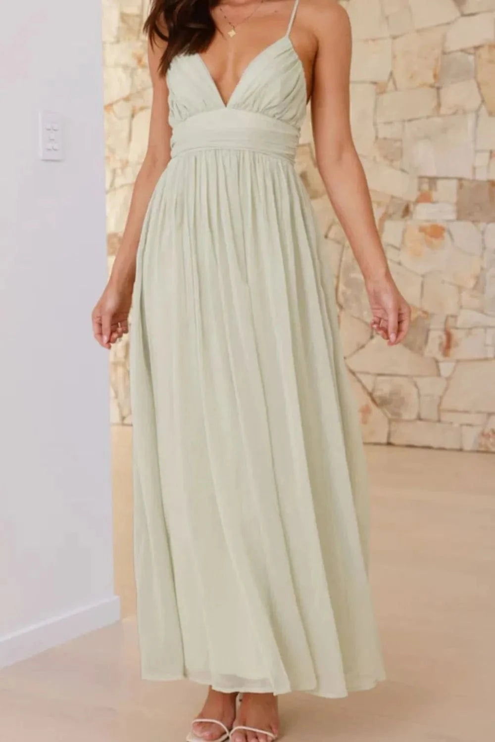 Ruched V - Neck Cami Dress - ShalayeFashion