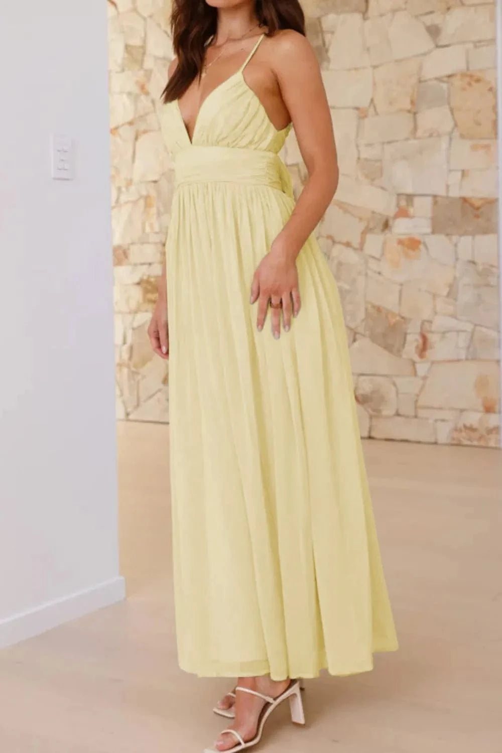 Ruched V - Neck Cami Dress - ShalayeFashion