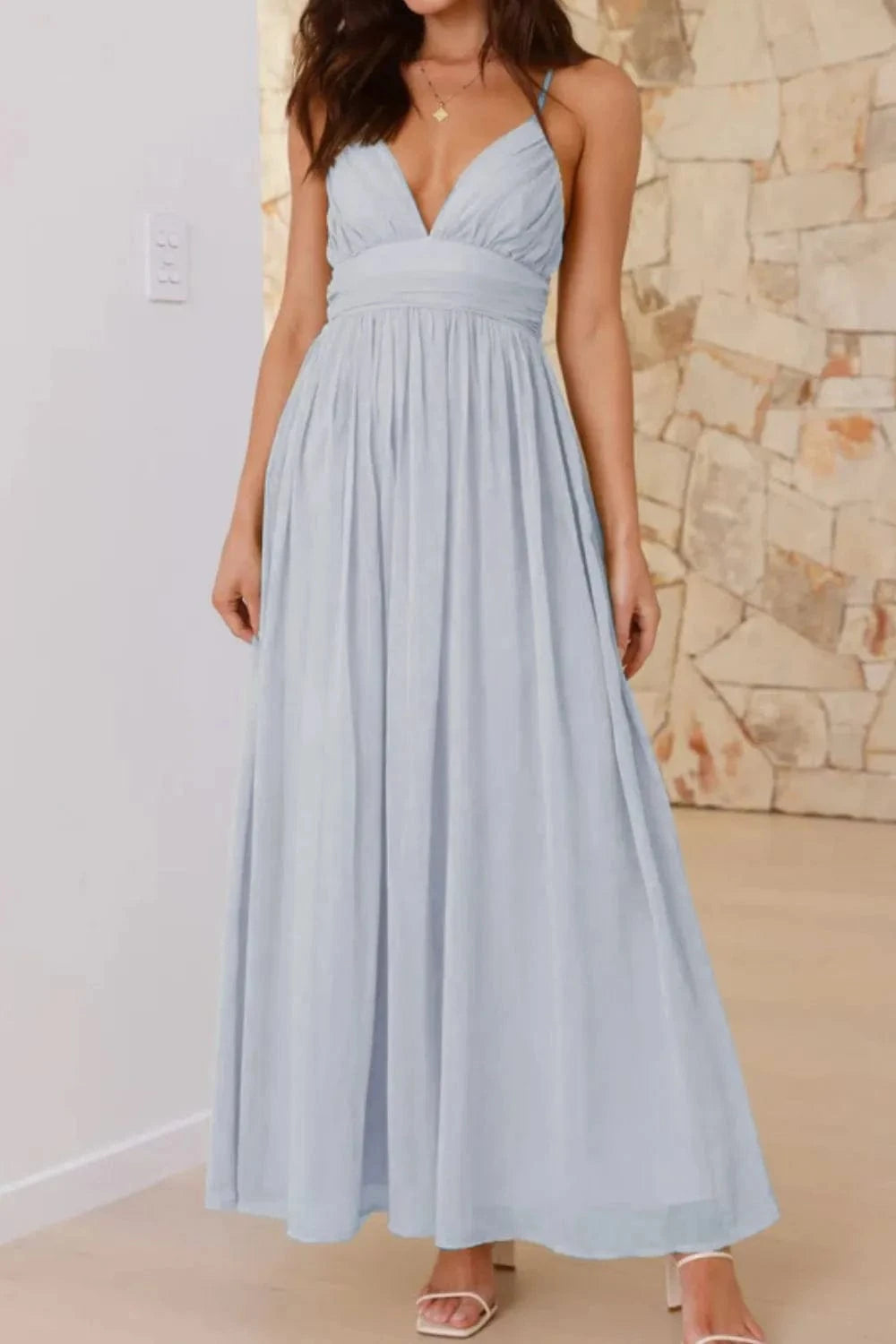 Ruched V - Neck Cami Dress - ShalayeFashion