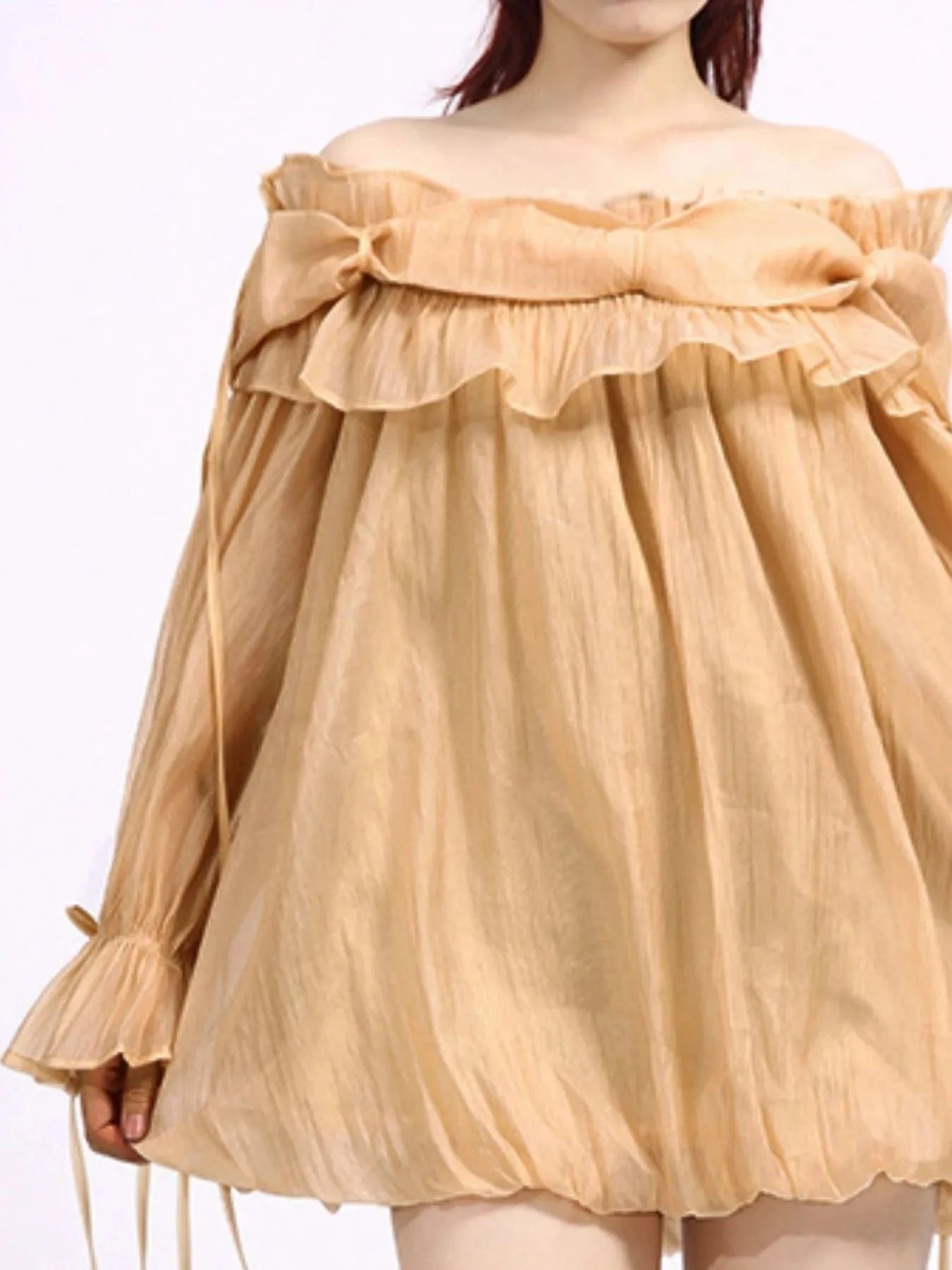 Ruffled Off - Shoulder Flounce Sleeve Blouse - ShalayeFashion