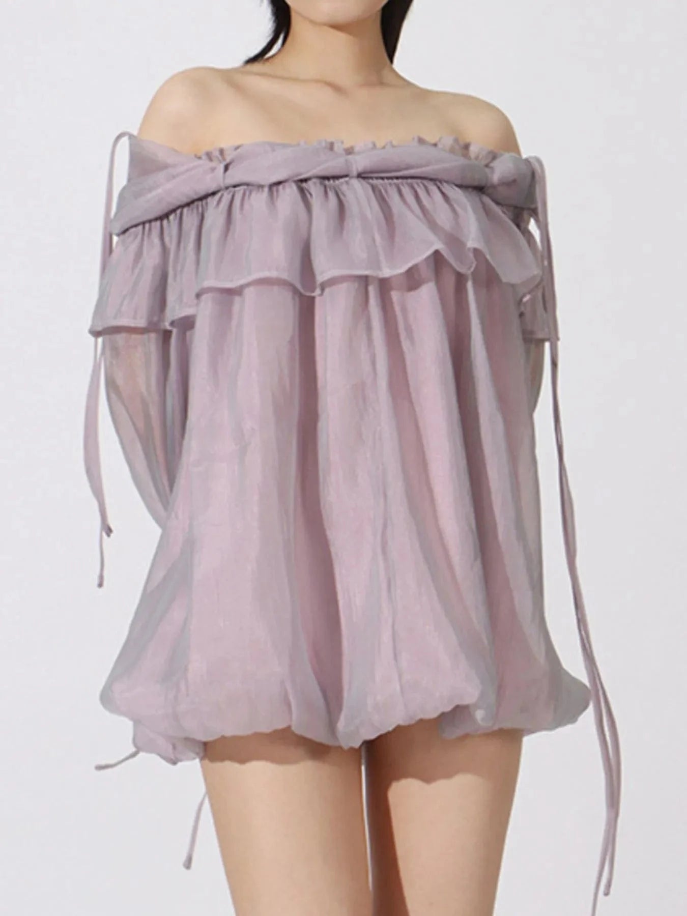 Ruffled Off - Shoulder Flounce Sleeve Blouse - ShalayeFashion