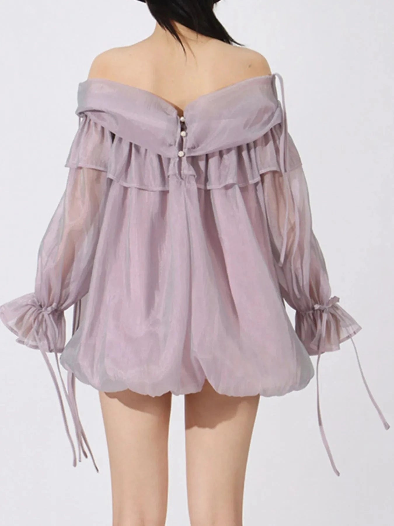 Ruffled Off - Shoulder Flounce Sleeve Blouse - ShalayeFashion