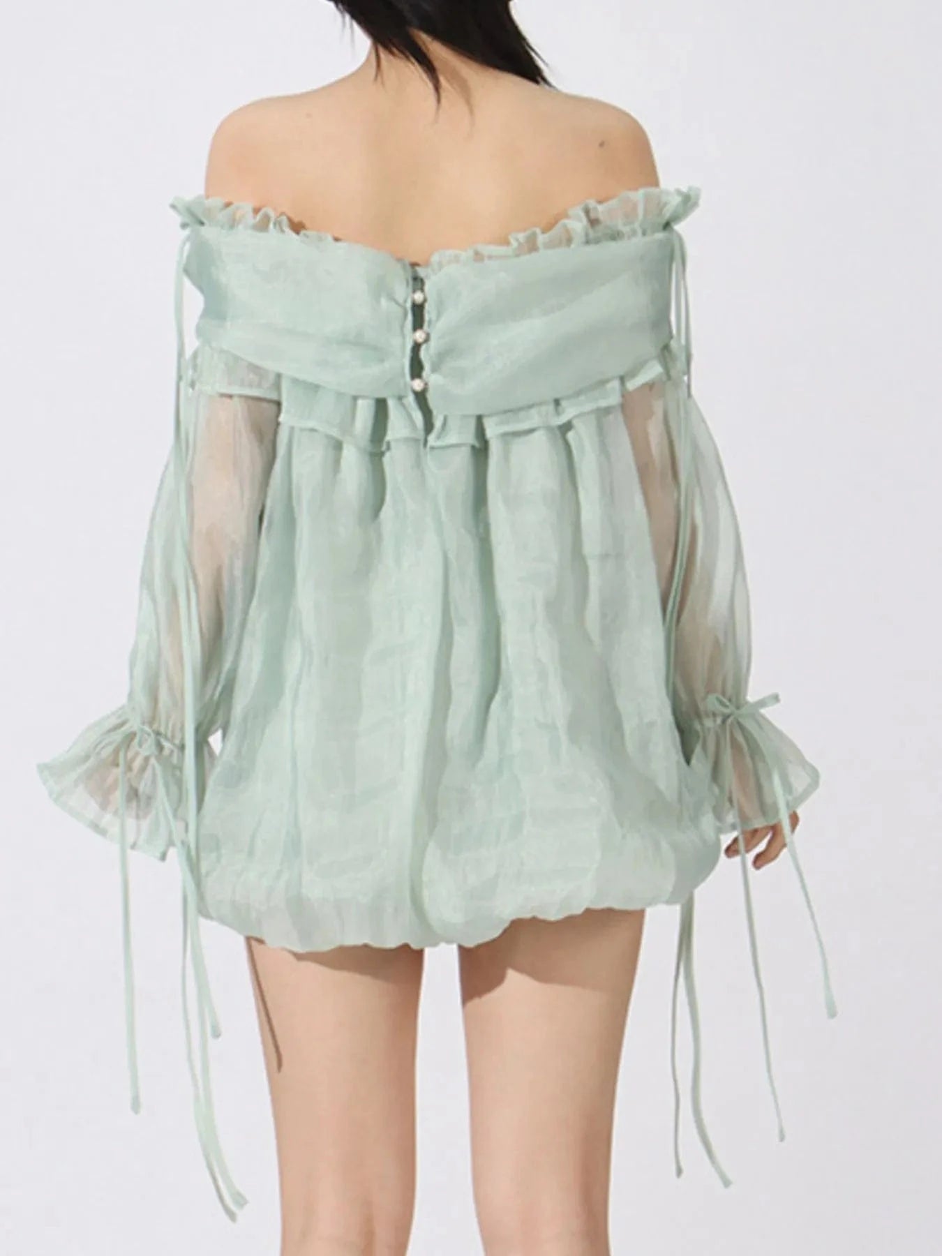 Ruffled Off - Shoulder Flounce Sleeve Blouse - ShalayeFashion