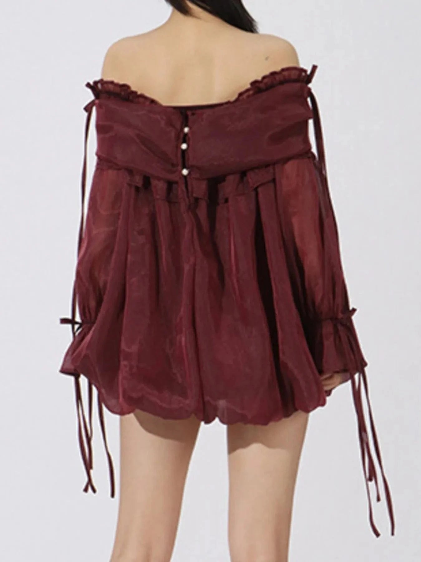 Ruffled Off - Shoulder Flounce Sleeve Blouse - ShalayeFashion