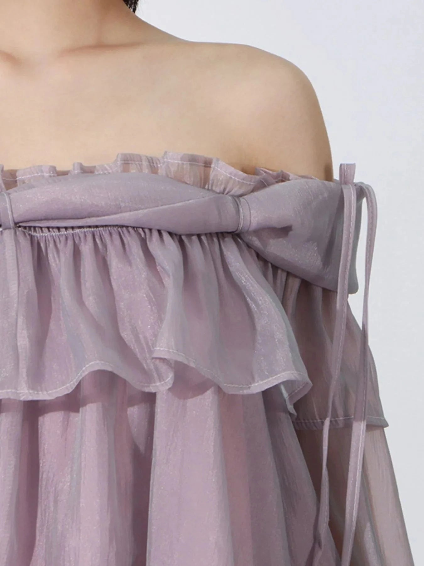 Ruffled Off - Shoulder Flounce Sleeve Blouse - ShalayeFashion