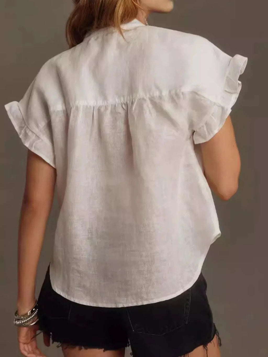 Ruffled Short Sleeve Button Up Shirt - ShalayeFashion