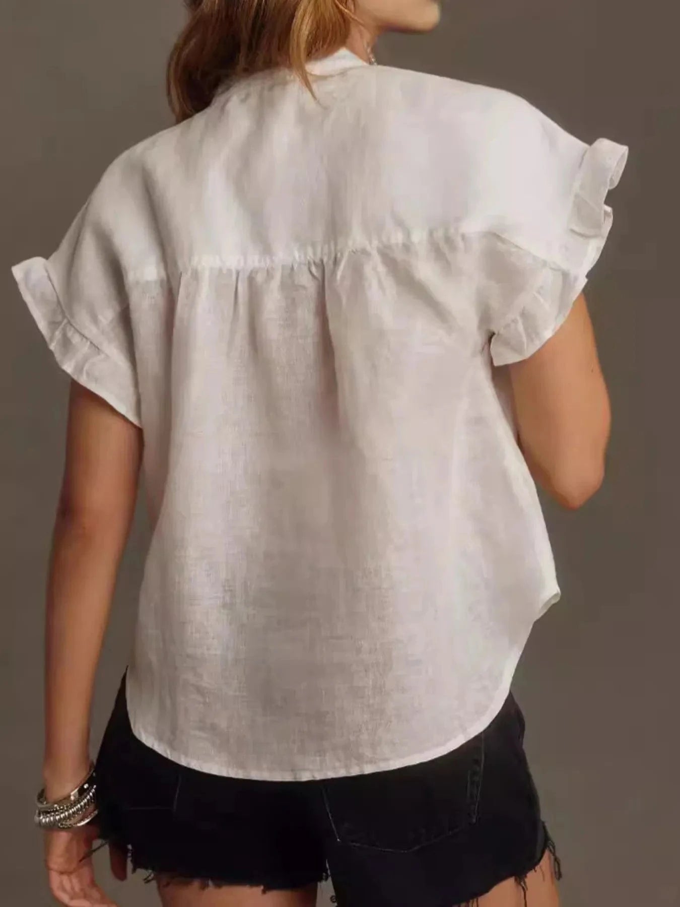 Ruffled Short Sleeve Button Up Shirt - ShalayeFashion