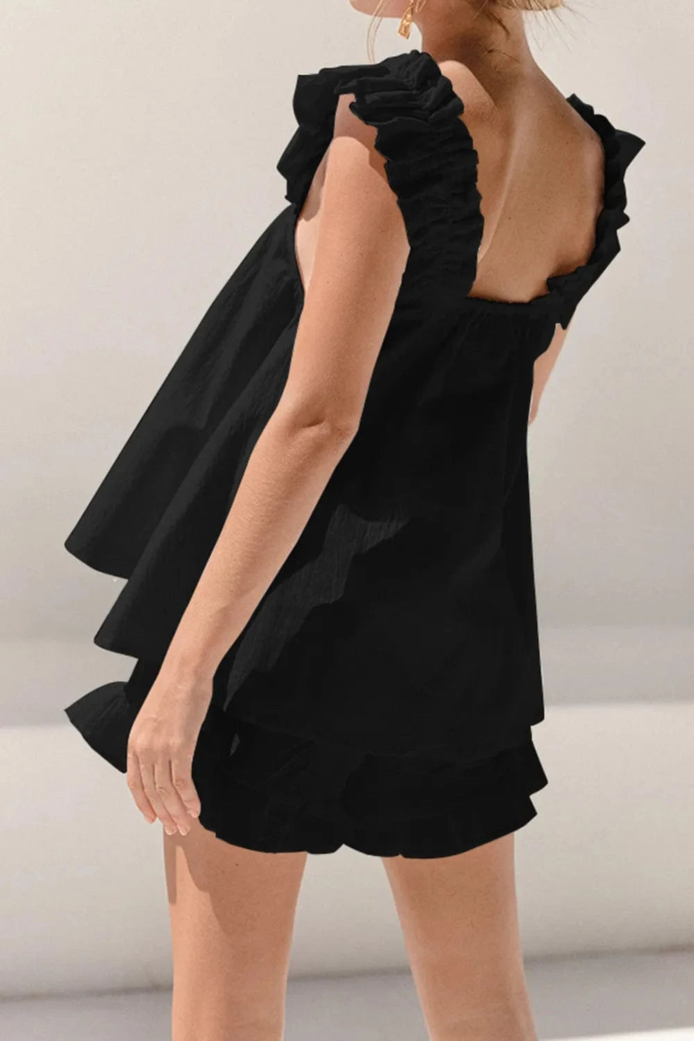 Ruffled Square Neck Top and Shorts Set - ShalayeFashion