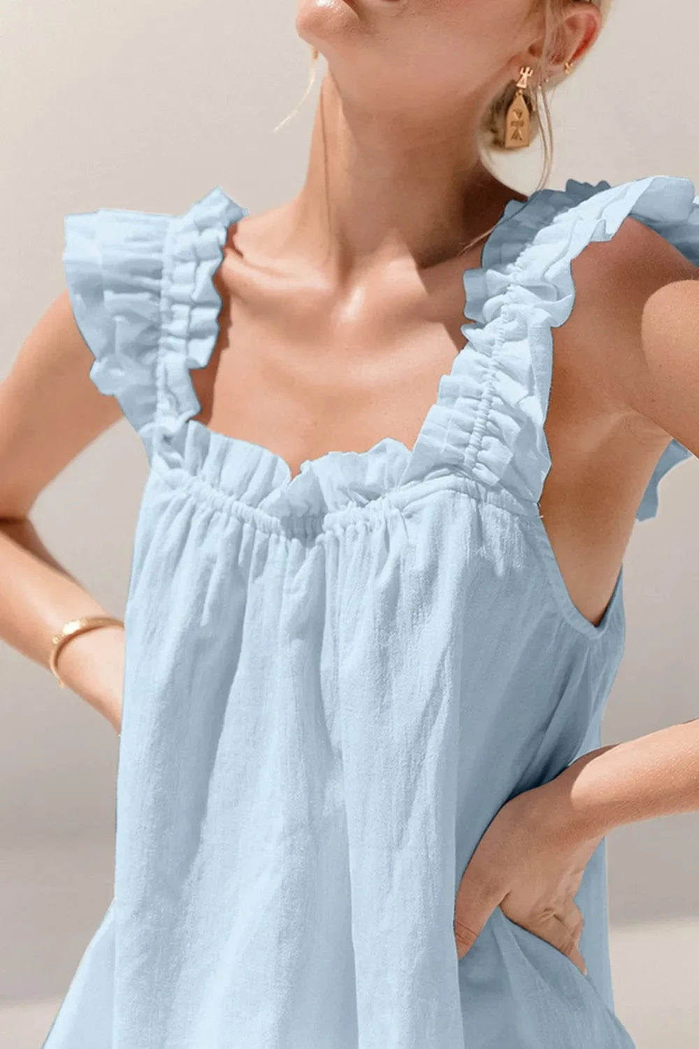 Ruffled Square Neck Top and Shorts Set - ShalayeFashion