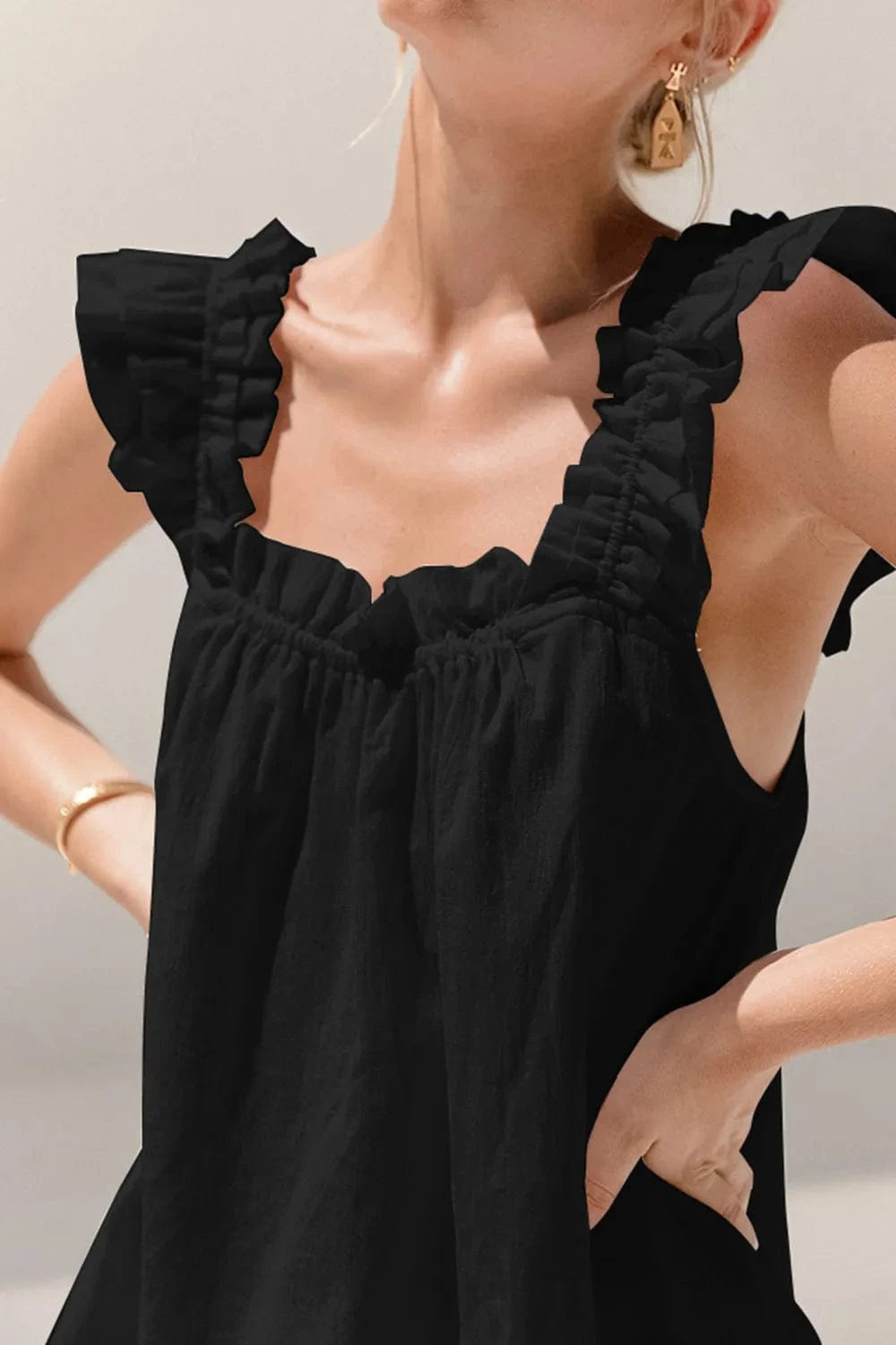 Ruffled Square Neck Top and Shorts Set - ShalayeFashion