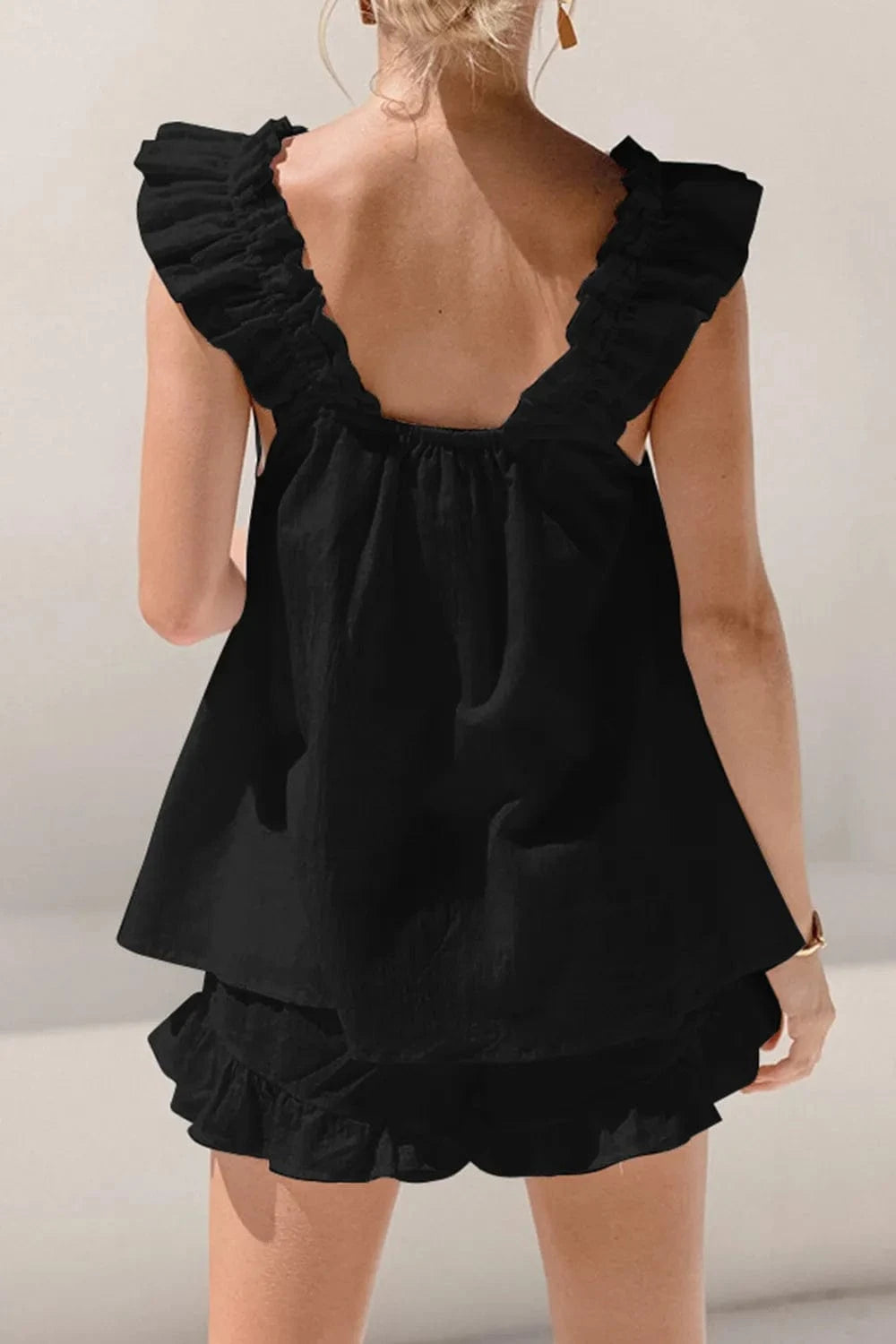 Ruffled Square Neck Top and Shorts Set - ShalayeFashion