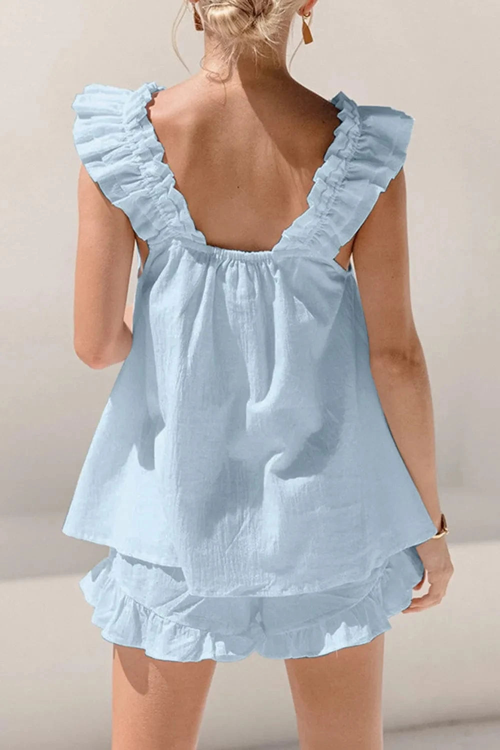 Ruffled Square Neck Top and Shorts Set - ShalayeFashion
