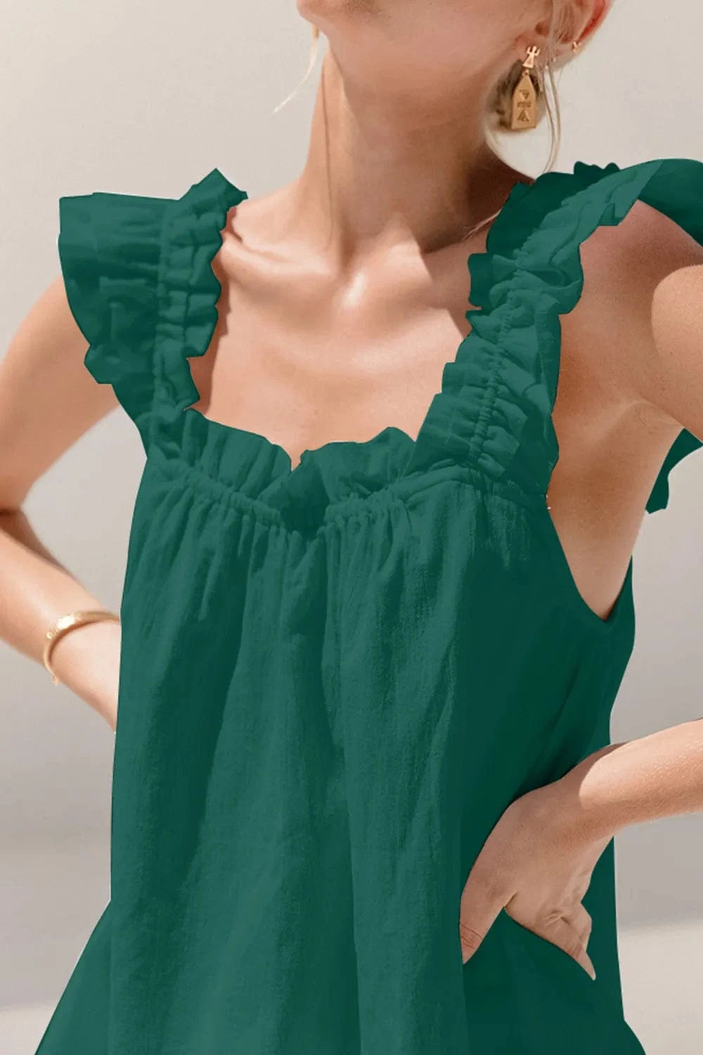 Ruffled Square Neck Top and Shorts Set - ShalayeFashion