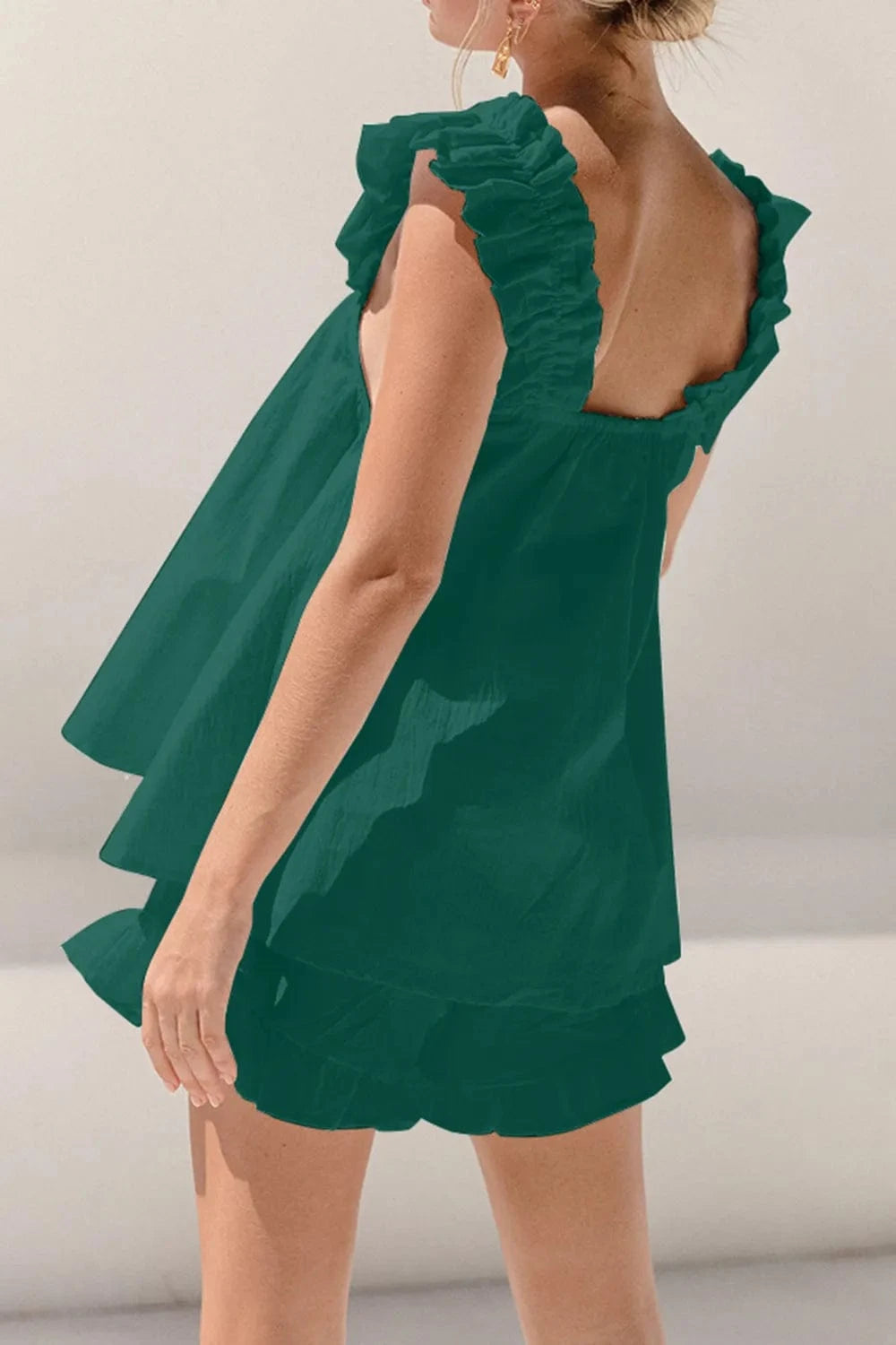 Ruffled Square Neck Top and Shorts Set - ShalayeFashion