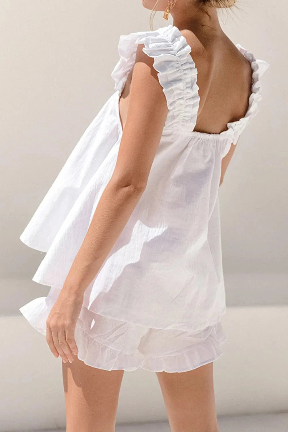 Ruffled Square Neck Top and Shorts Set - ShalayeFashion