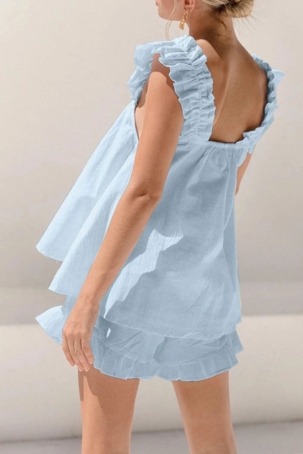Ruffled Square Neck Top and Shorts Set - ShalayeFashion