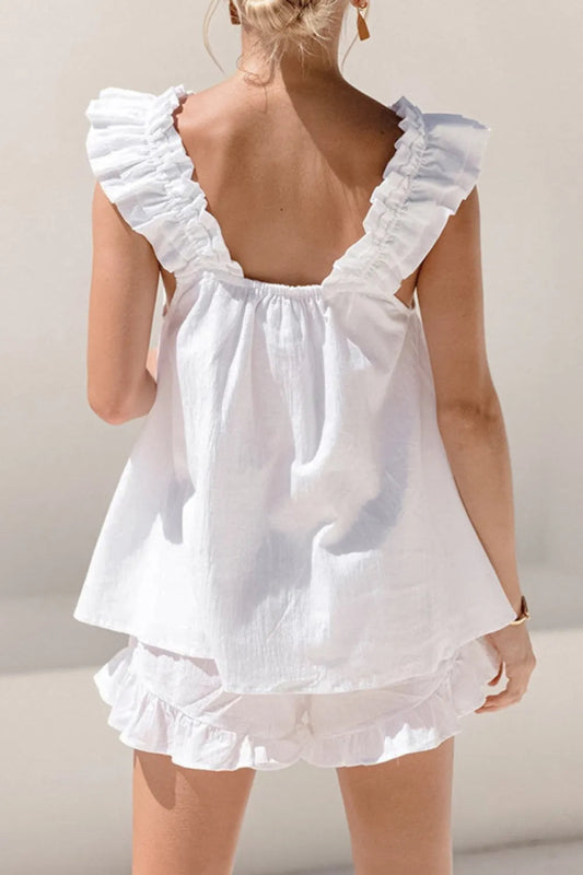 Ruffled Square Neck Top and Shorts Set - ShalayeFashion