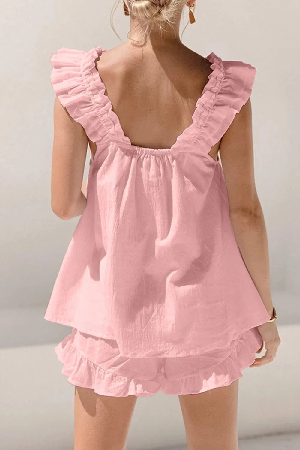 Ruffled Square Neck Top and Shorts Set - ShalayeFashion