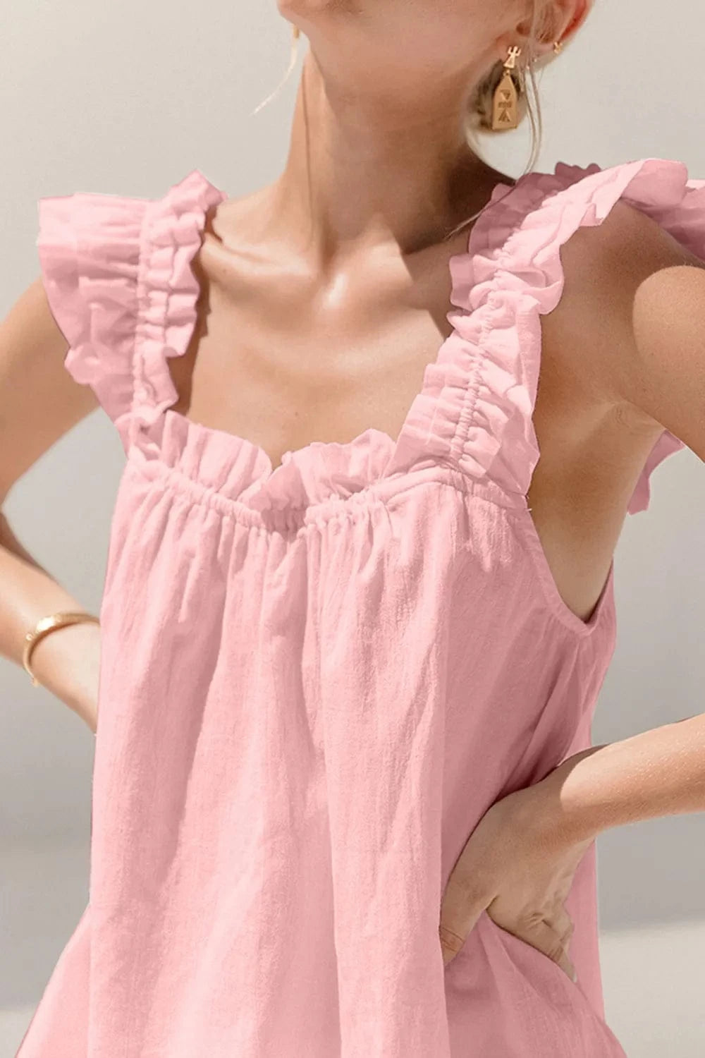 Ruffled Square Neck Top and Shorts Set - ShalayeFashion