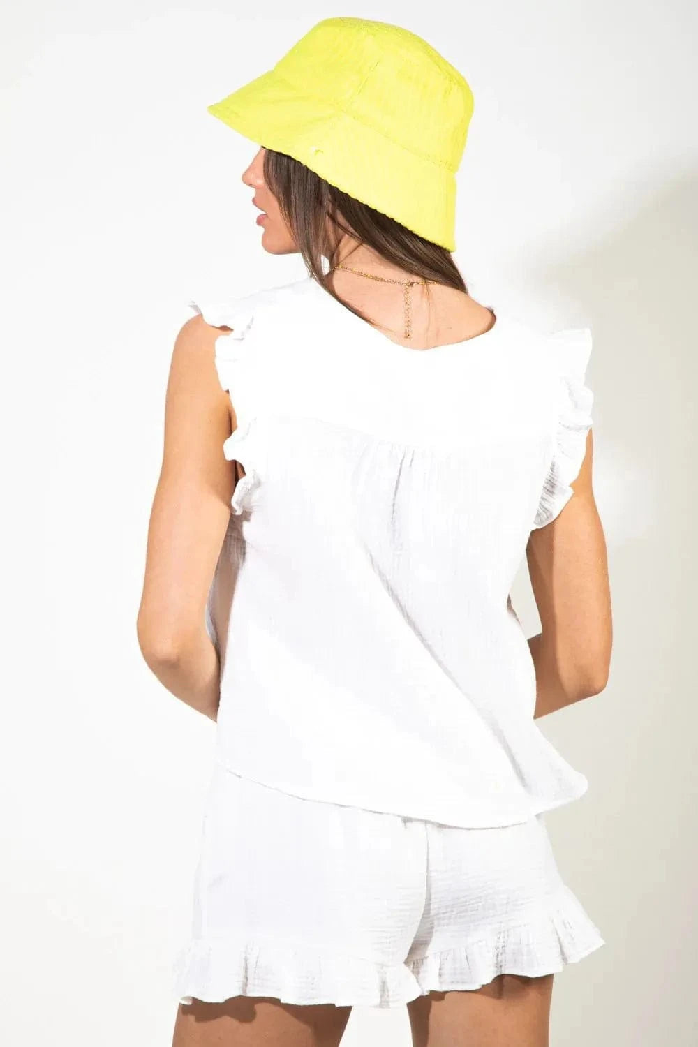 Ruffled V - Neck Cap Sleeve and Shorts Set - ShalayeFashion