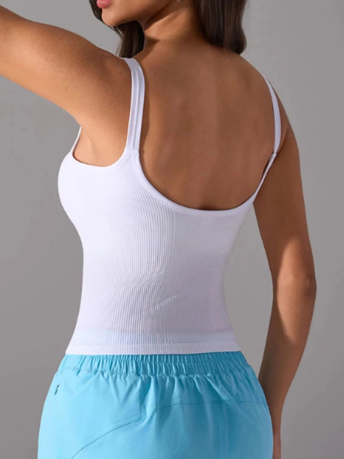 Scoop Neck Active Tank with Detachable Chest Pads - ShalayeFashion