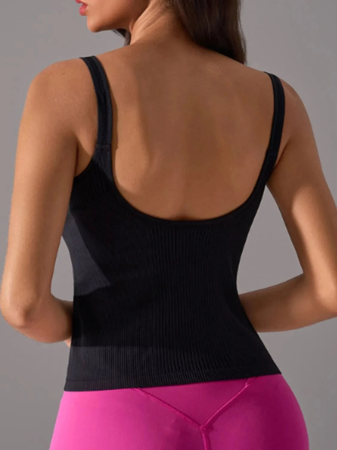 Scoop Neck Active Tank with Detachable Chest Pads - ShalayeFashion