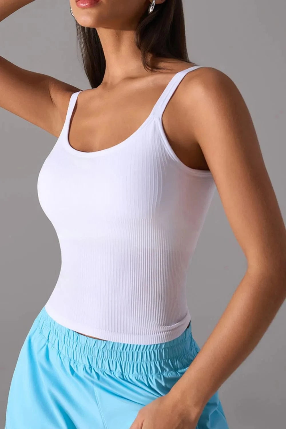 Scoop Neck Active Tank with Detachable Chest Pads - ShalayeFashion