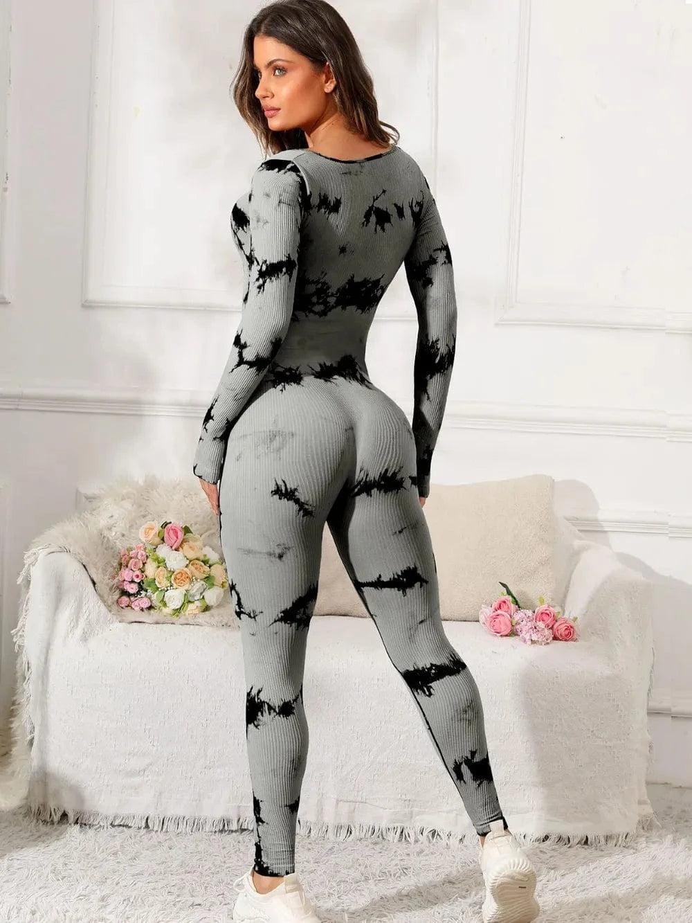 Scoop Neck Long Sleeve Active Jumpsuit - ShalayeFashion