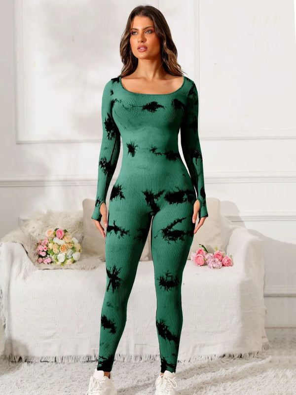 Scoop Neck Long Sleeve Active Jumpsuit - ShalayeFashion