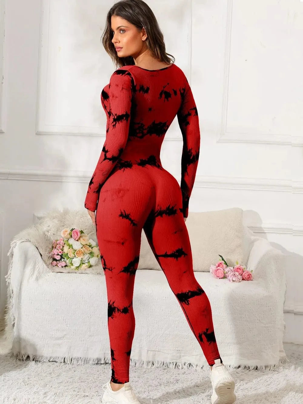 Scoop Neck Long Sleeve Active Jumpsuit - ShalayeFashion
