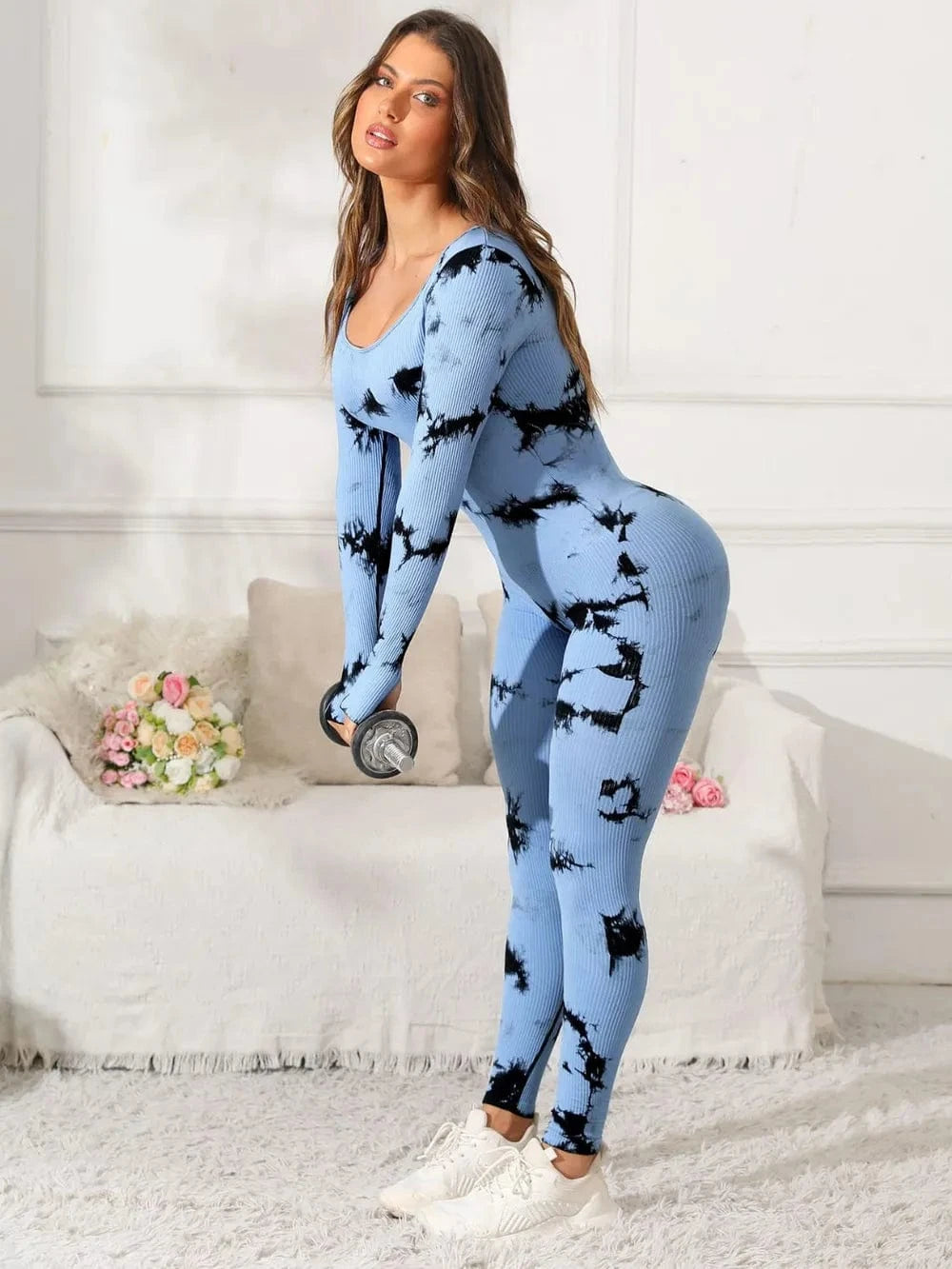 Scoop Neck Long Sleeve Active Jumpsuit - ShalayeFashion