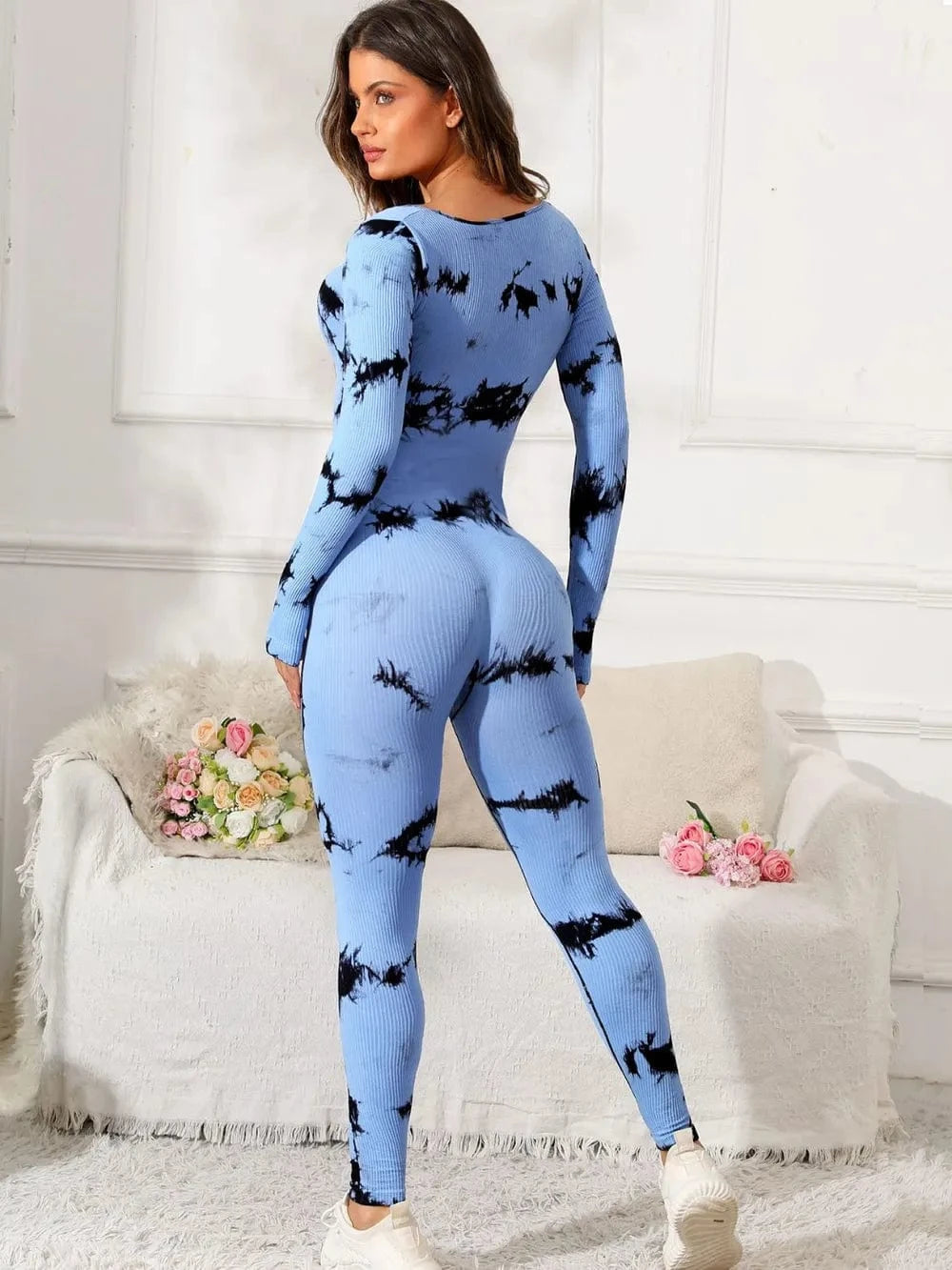 Scoop Neck Long Sleeve Active Jumpsuit - ShalayeFashion