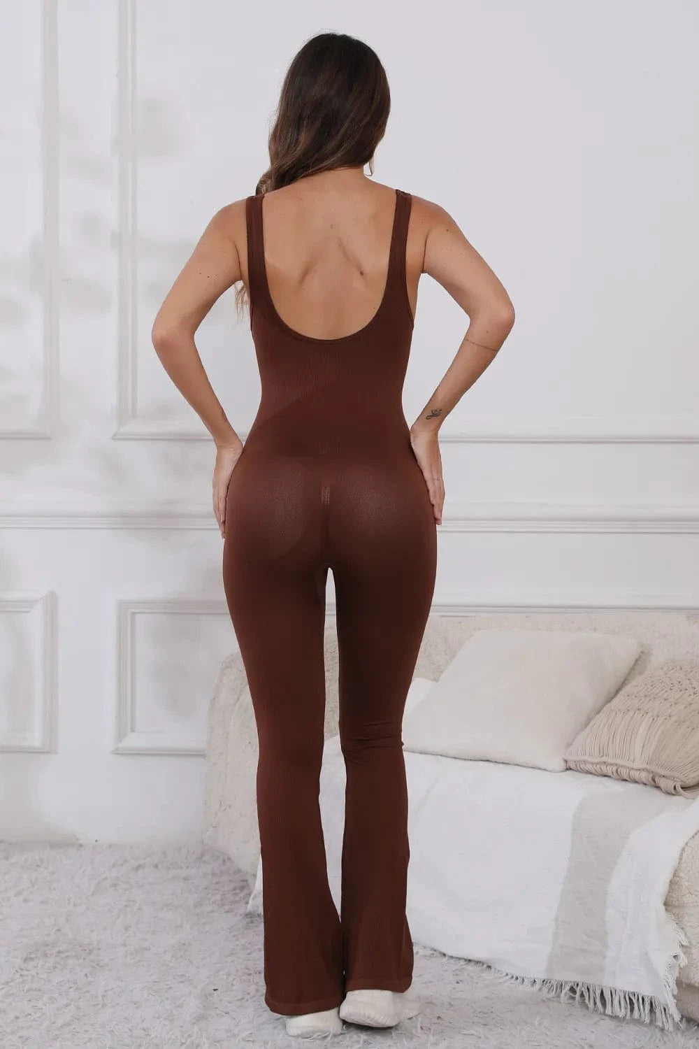 Scoop Neck Wide Strap Active Jumpsuit - ShalayeFashion
