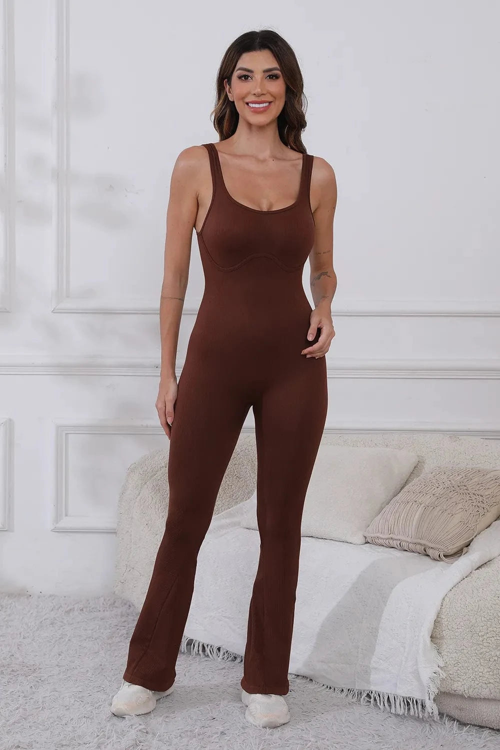 Scoop Neck Wide Strap Active Jumpsuit - ShalayeFashion