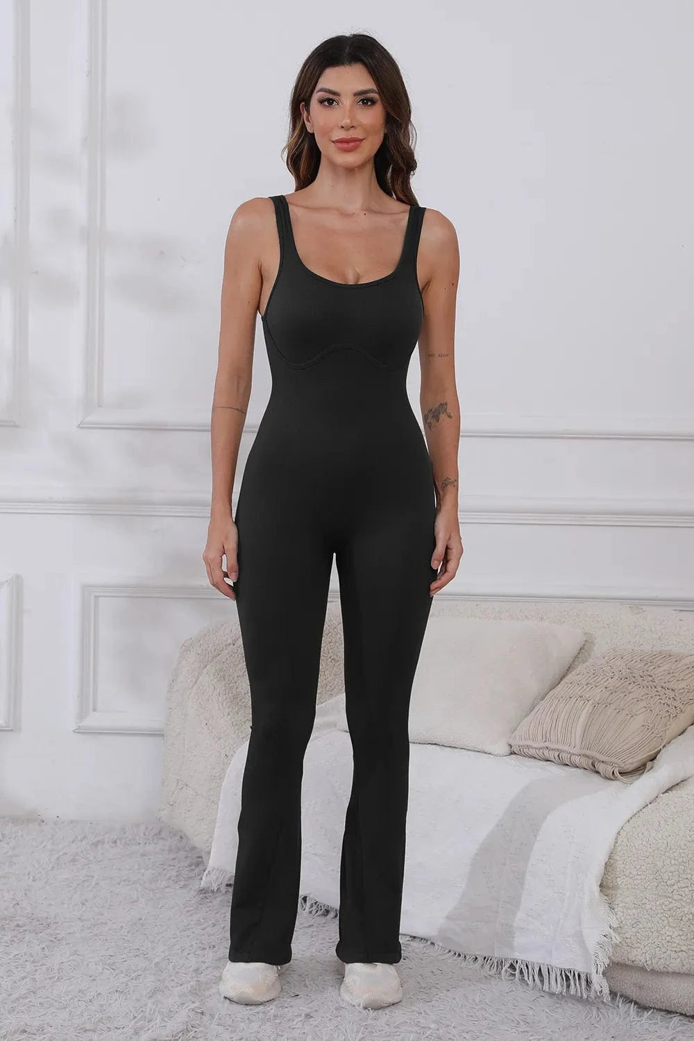 Scoop Neck Wide Strap Active Jumpsuit - ShalayeFashion
