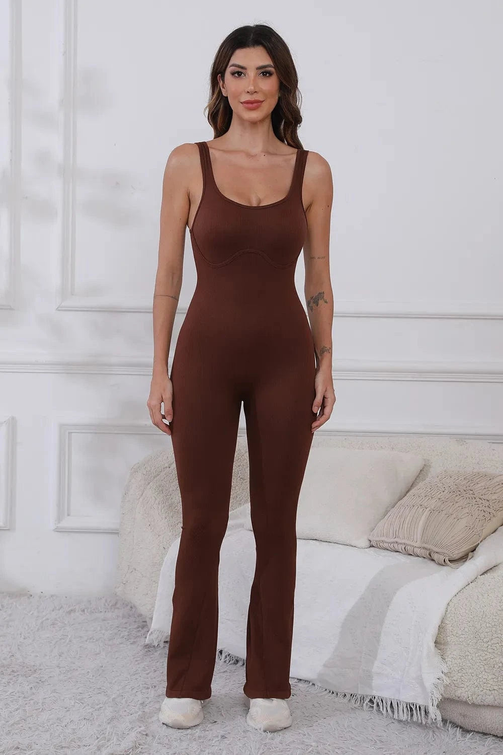 Scoop Neck Wide Strap Active Jumpsuit - ShalayeFashion