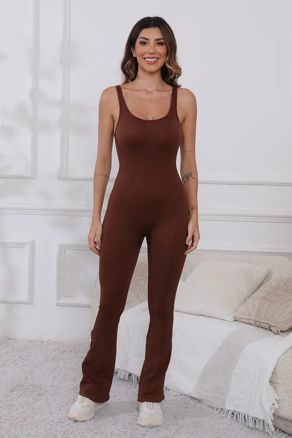 Scoop Neck Wide Strap Active Jumpsuit - ShalayeFashion