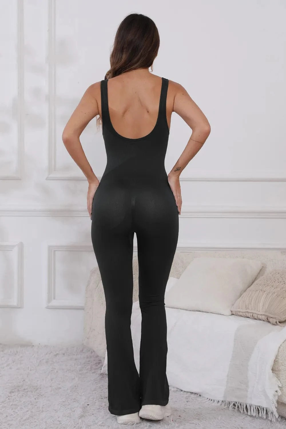 Scoop Neck Wide Strap Active Jumpsuit - ShalayeFashion