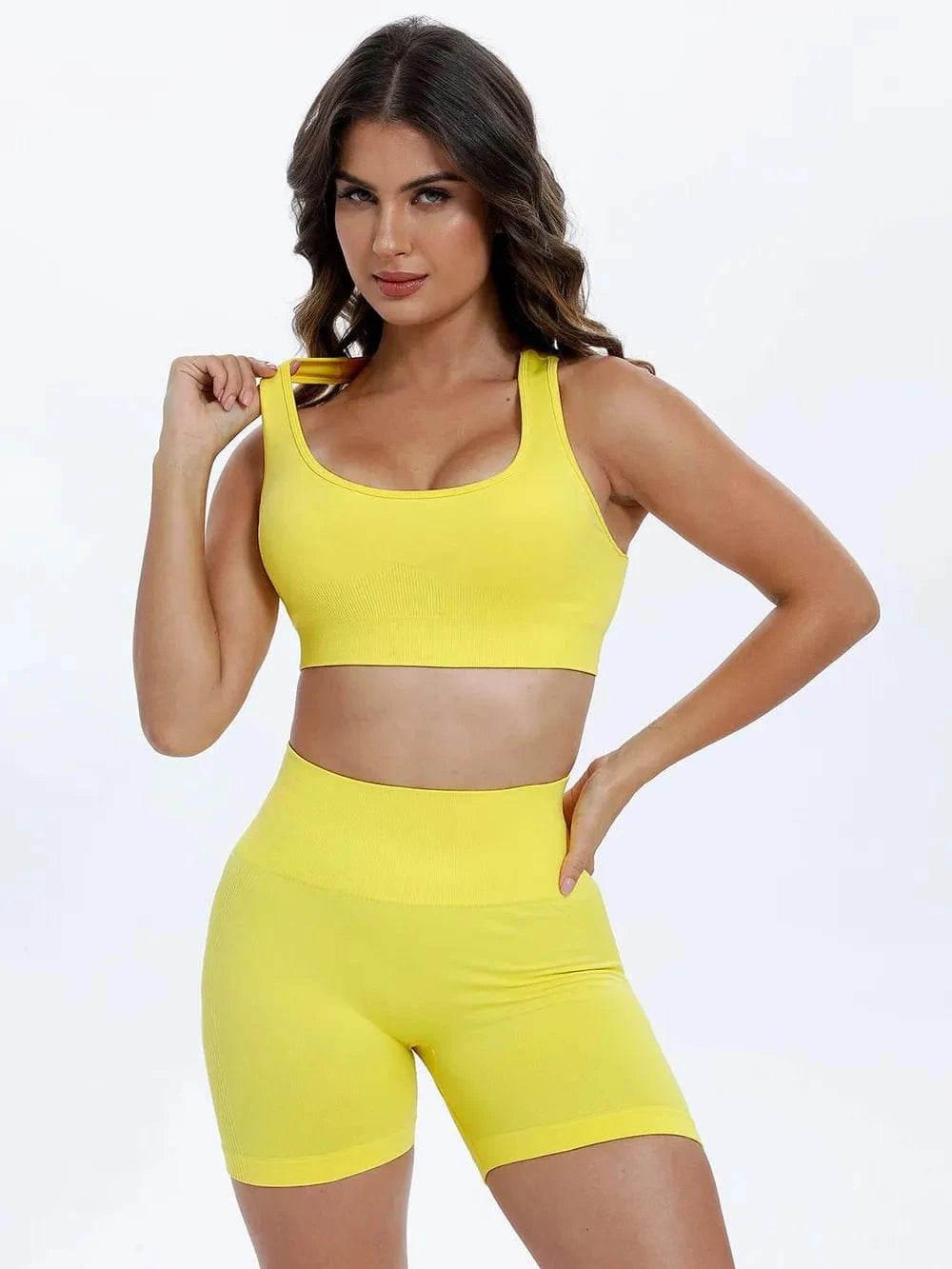 Scoop Neck Wide Strap Top and Shorts Active Set - ShalayeFashion