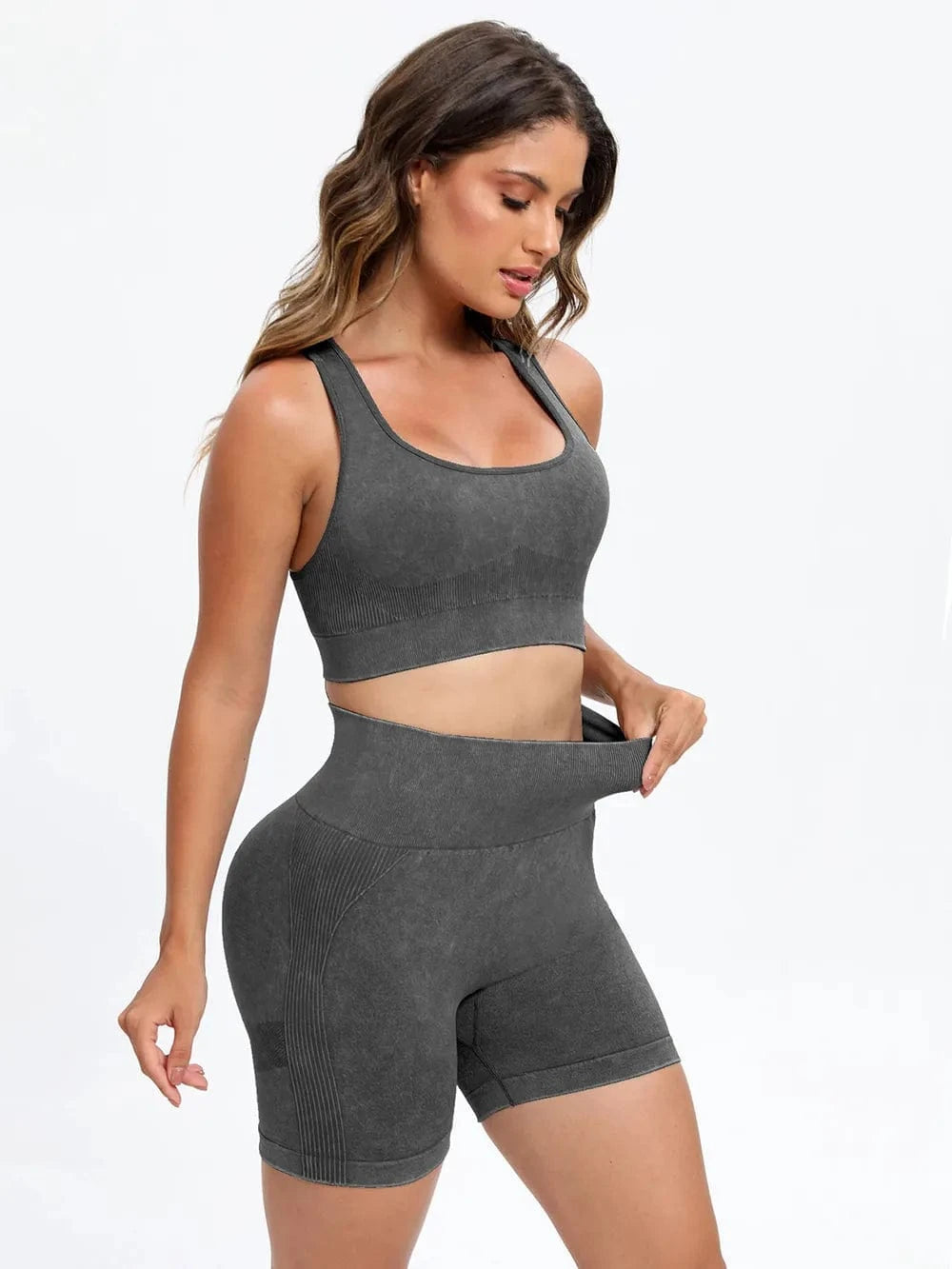 Scoop Neck Wide Strap Top and Shorts Active Set - ShalayeFashion