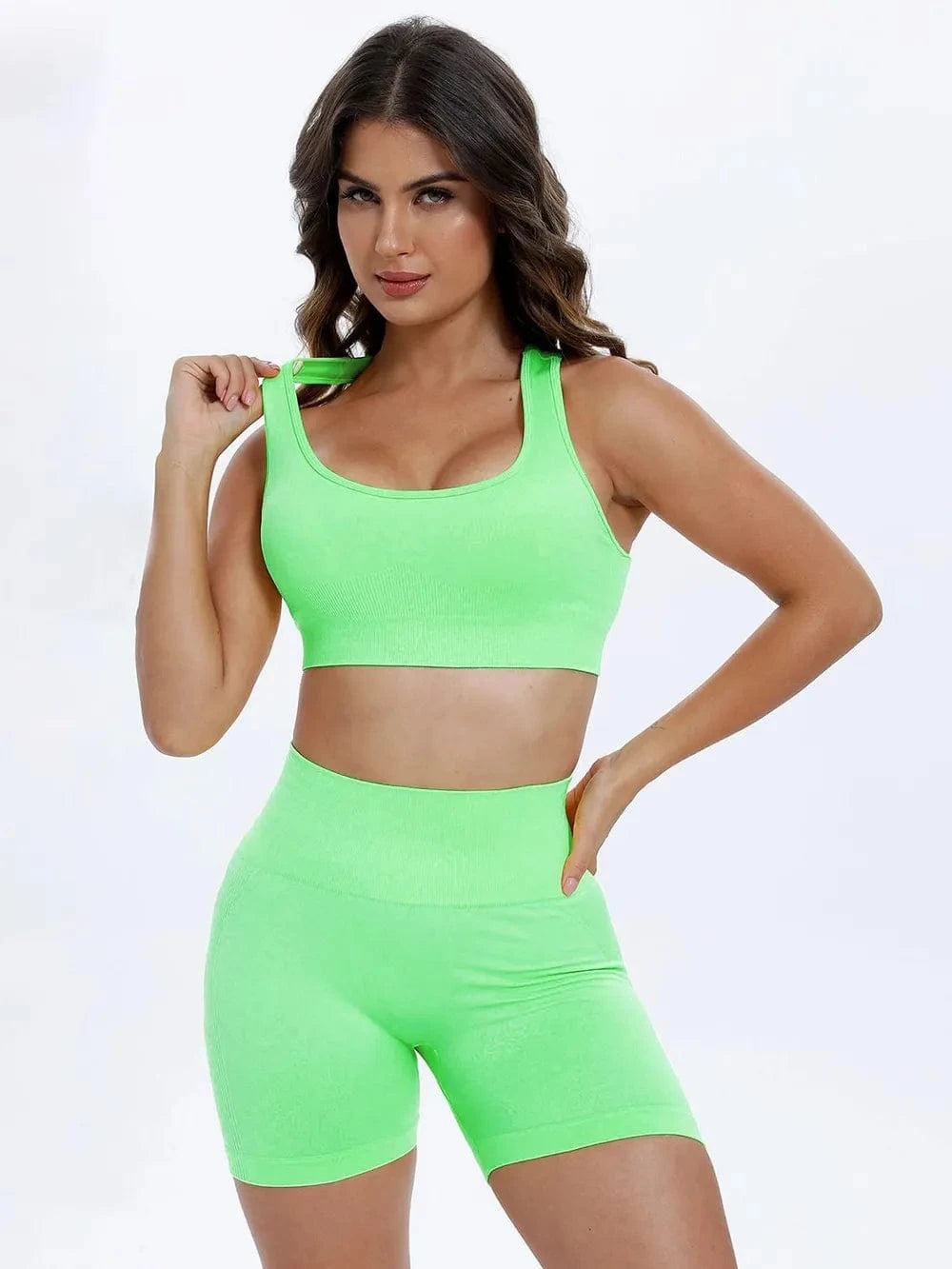 Scoop Neck Wide Strap Top and Shorts Active Set - ShalayeFashion