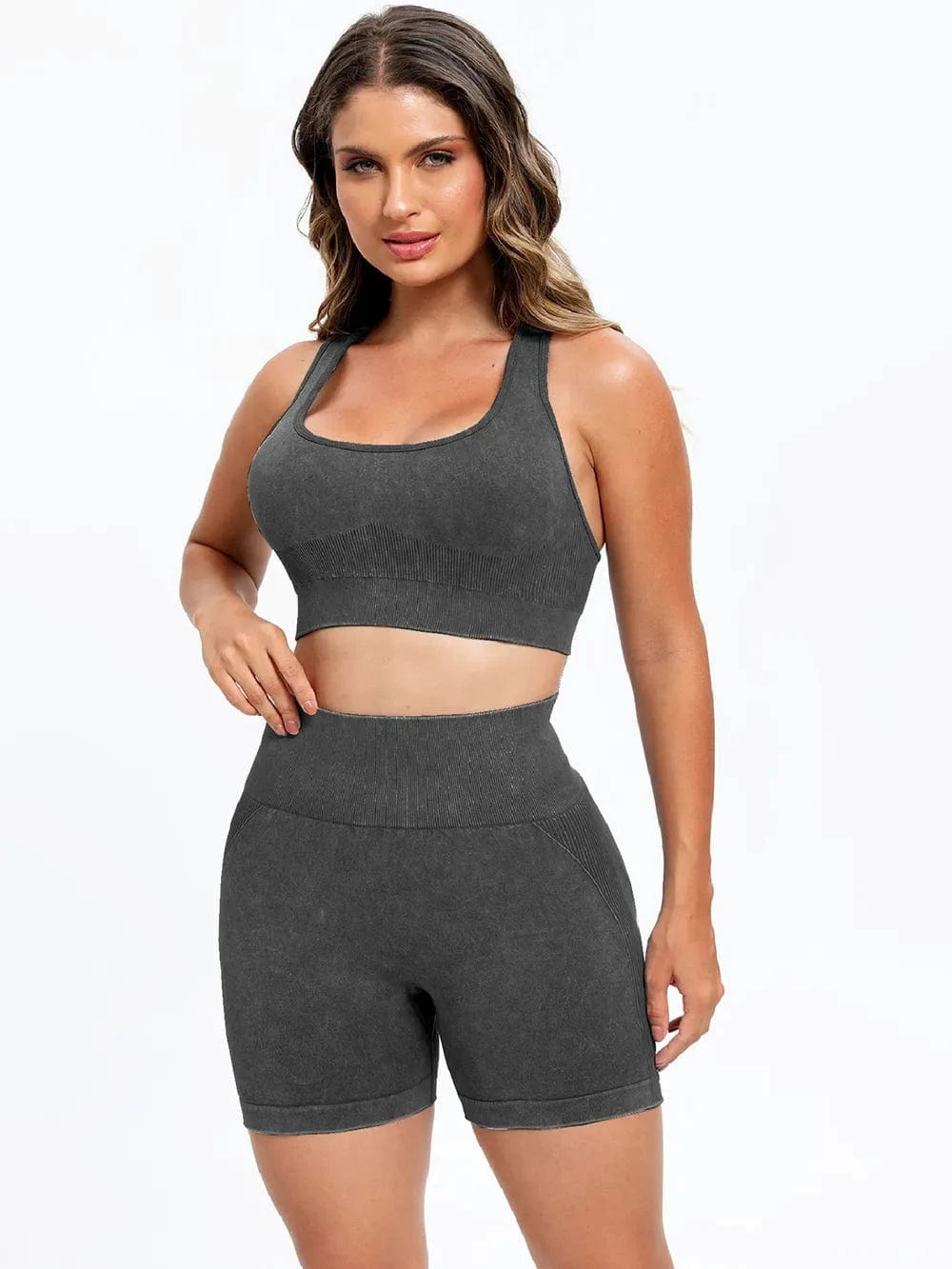 Scoop Neck Wide Strap Top and Shorts Active Set - ShalayeFashion