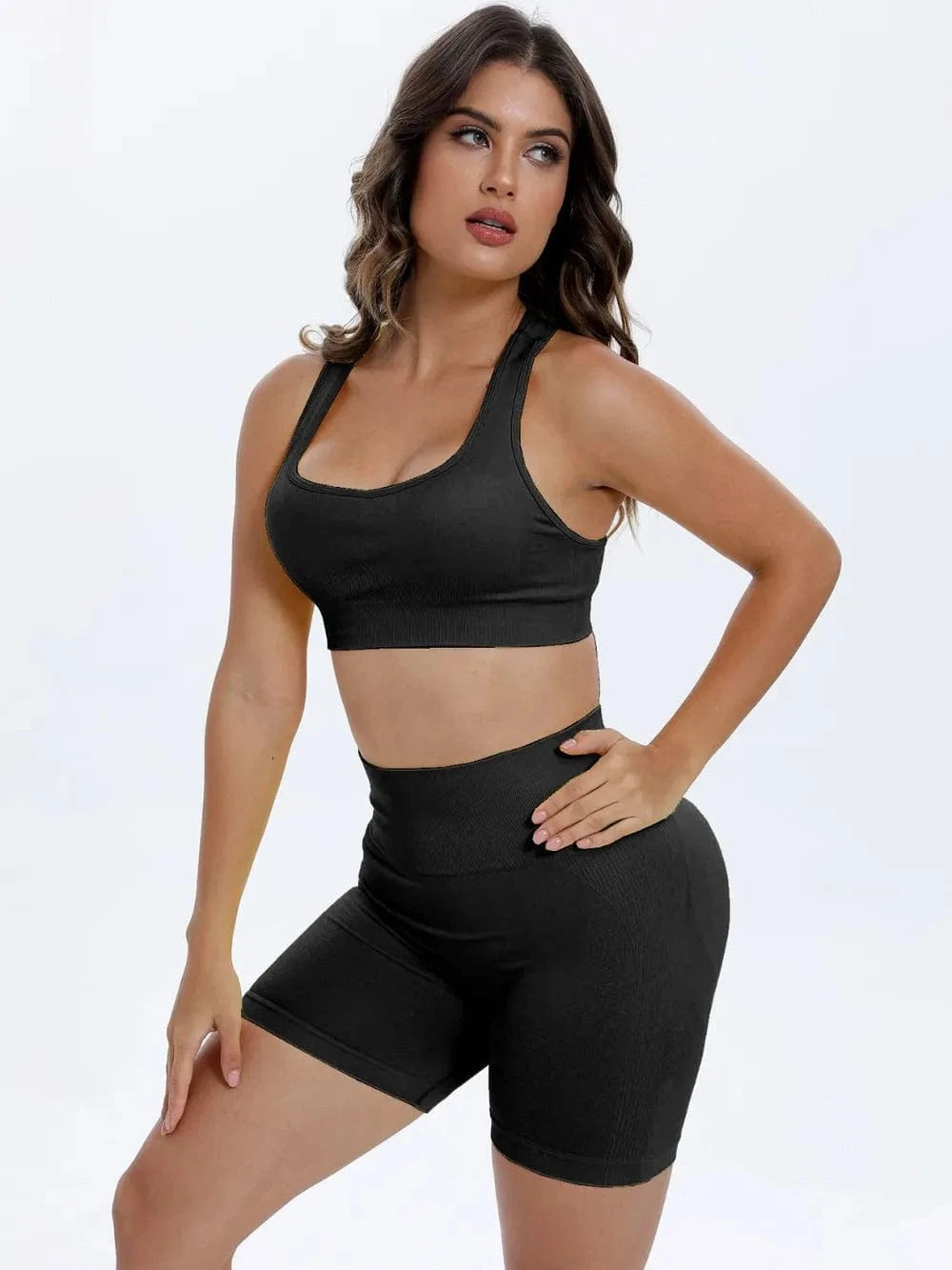 Scoop Neck Wide Strap Top and Shorts Active Set - ShalayeFashion