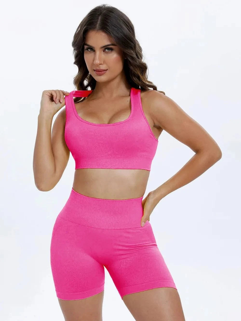 Scoop Neck Wide Strap Top and Shorts Active Set - ShalayeFashion