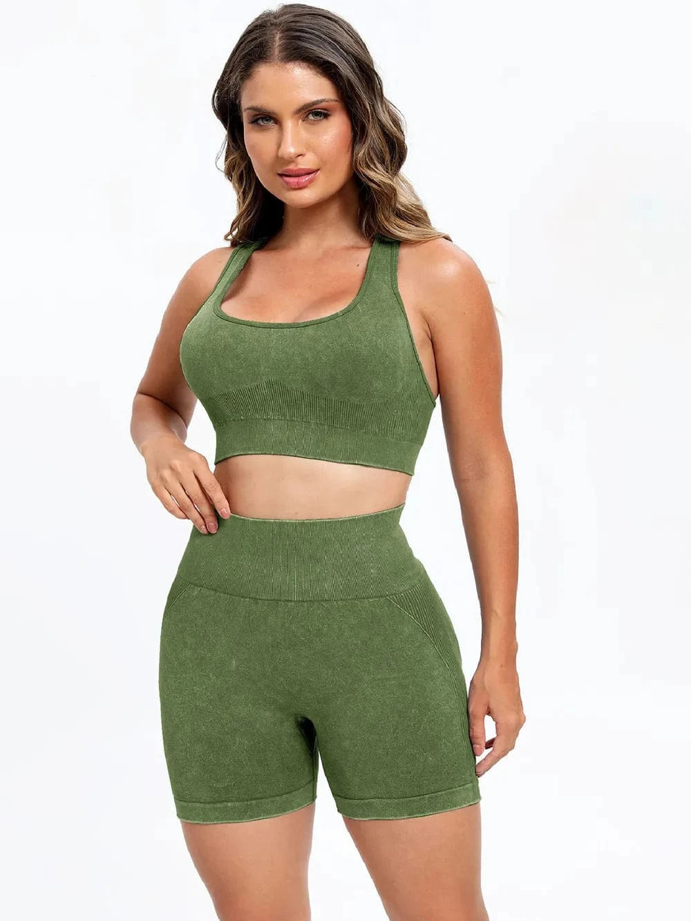 Scoop Neck Wide Strap Top and Shorts Active Set - ShalayeFashion