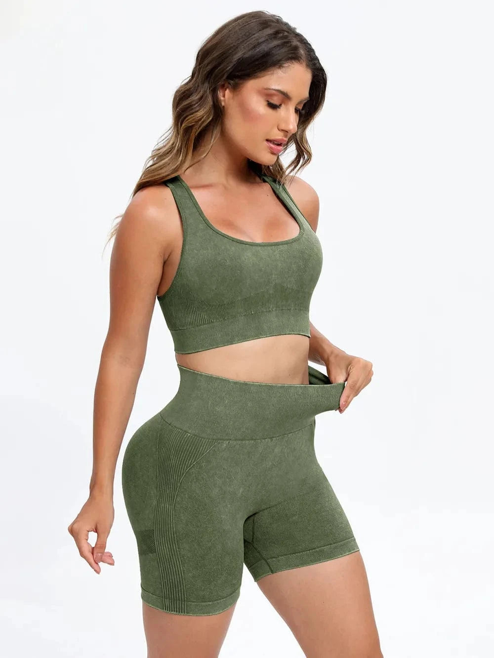 Scoop Neck Wide Strap Top and Shorts Active Set - ShalayeFashion