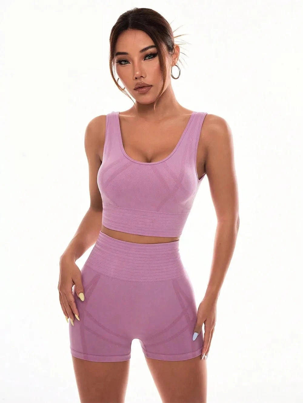 Scoop Neck Wide Strap Top and Shorts Active Set - ShalayeFashion