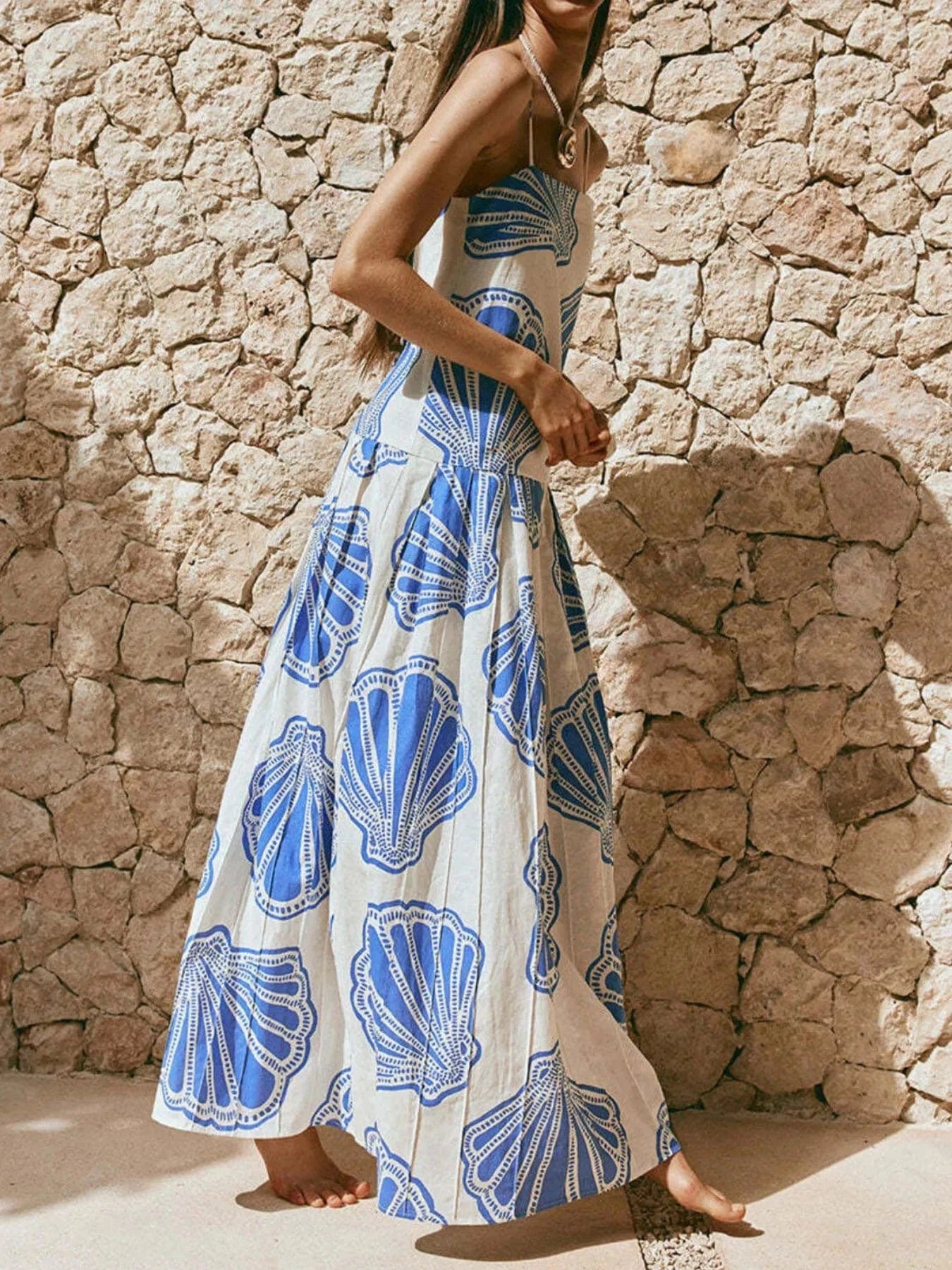 Seashell Print Maxi Cami Dress - ShalayeFashion