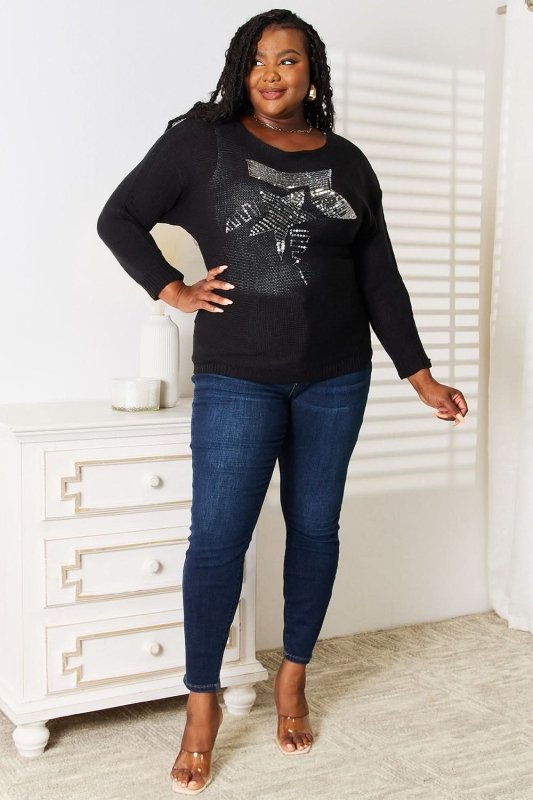 Sequin Graphic Dolman Sleeve Knit Top - ShalayeFashion