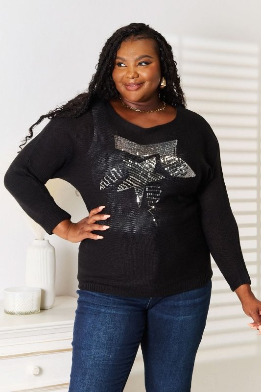 Sequin Graphic Dolman Sleeve Knit Top - ShalayeFashion